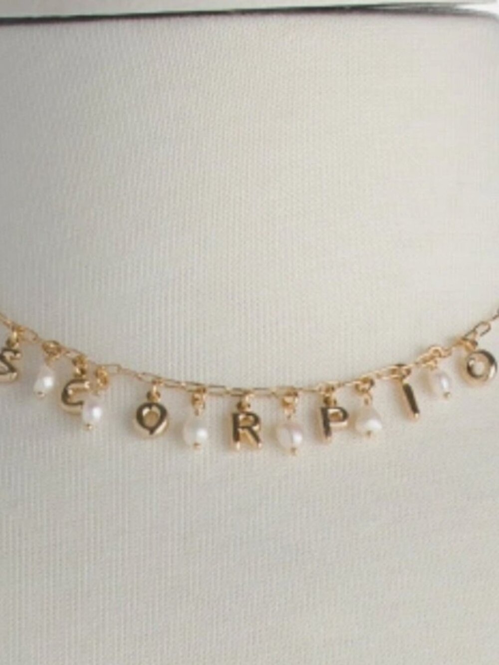 NWT LUNA NORTE Scorpio Gold Tone Astrological Pearl Letter Necklace w/ Gift Box